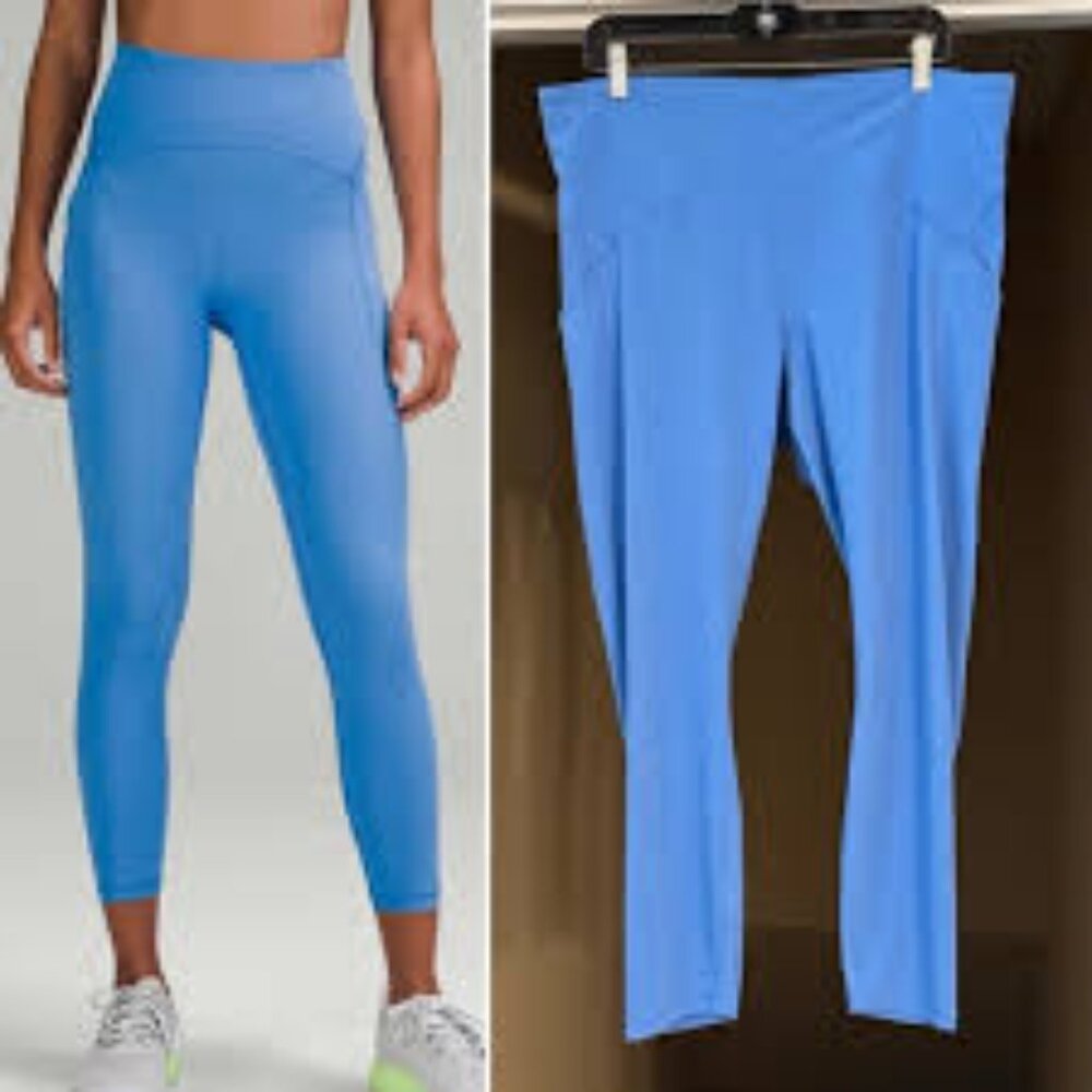 Lululemon Power Thru Wunder Train size 16 Blue High Rise Leggings Pool Party